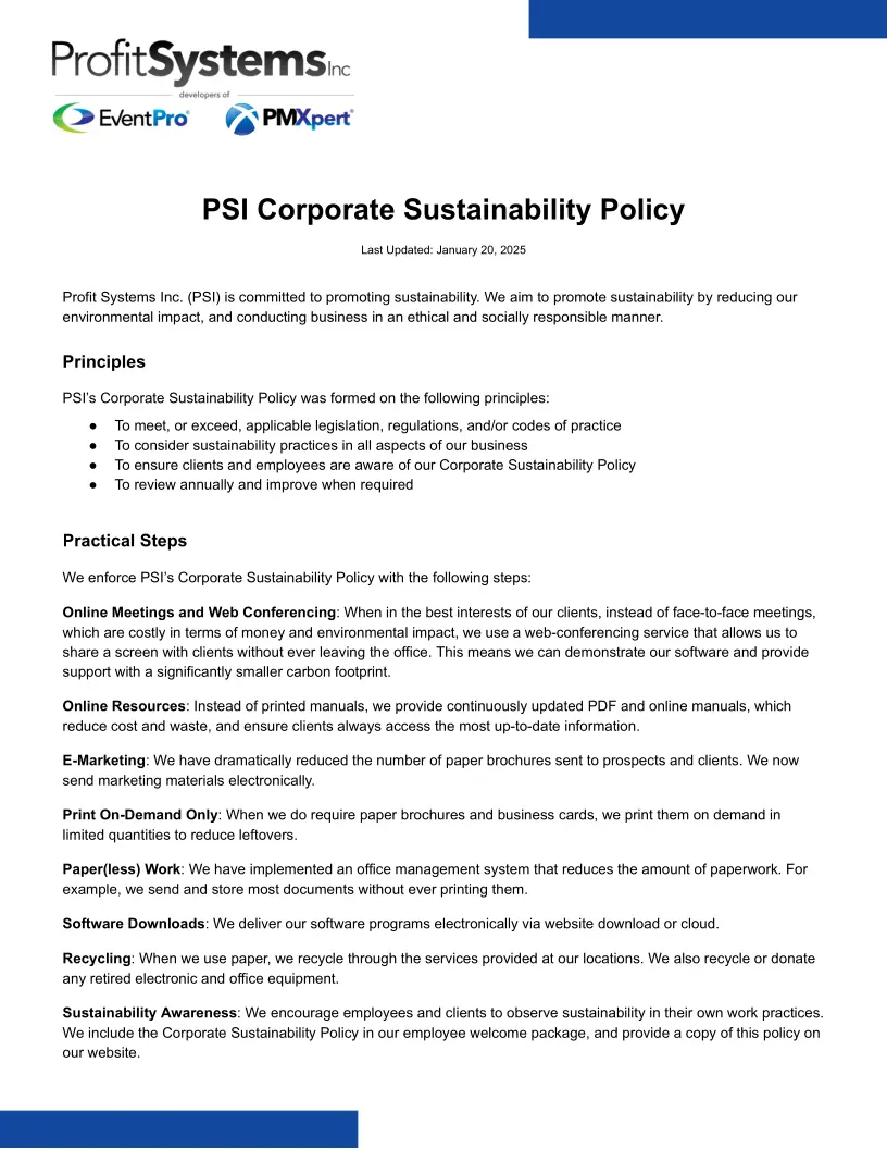 PMXpert Corporate Sustainability Policy Brochure