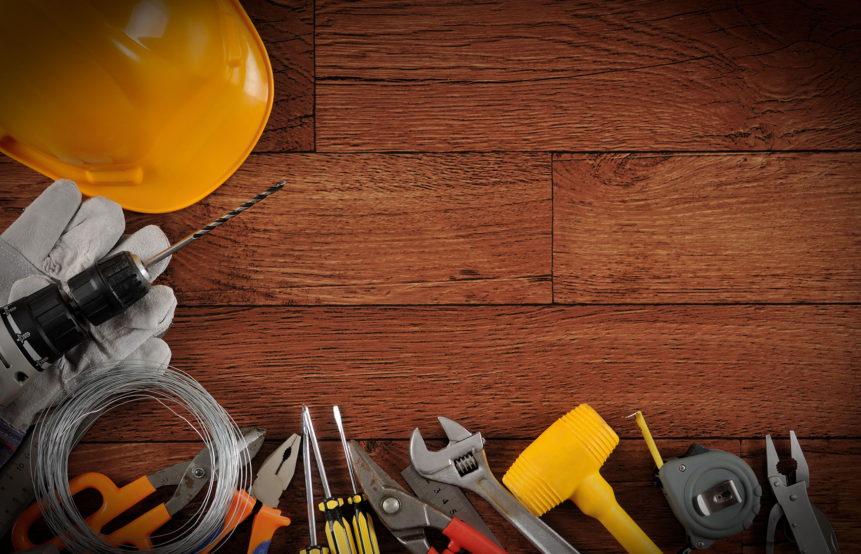 Tools pictures on hardwood